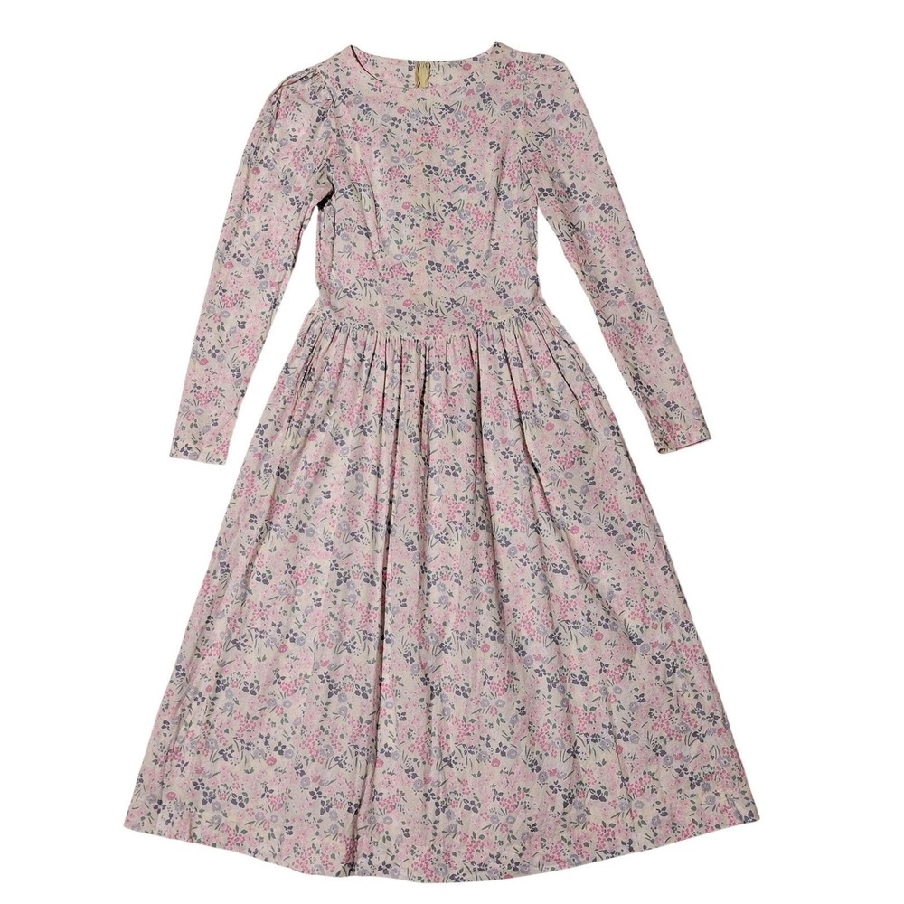 Vintage Laura Ashley Floral Cotton Dress Made in Great Britain Pink USA 8